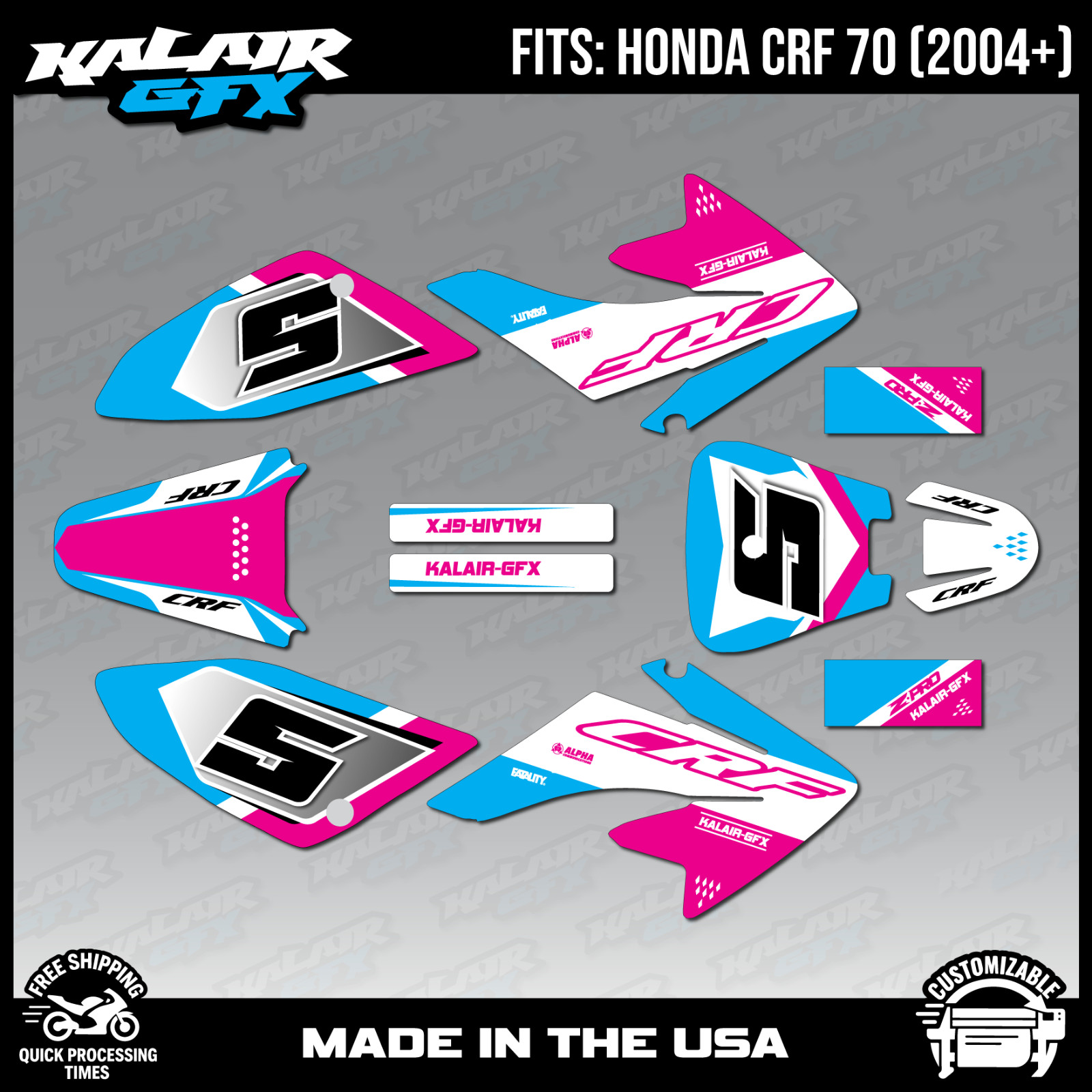 Graphics Kit for Honda CRF70 All Years CRF 70 CRF-70 Venom - MAGENTA