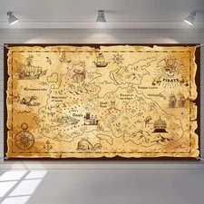 Pirate Treasure Map Backdrop Background Island Treasure Map Banner Nautical Wall