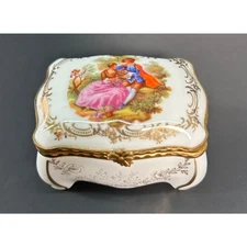 G L Limoges France Bombe Chest Porcelain Trinket Box - Fragonard Courting Couple