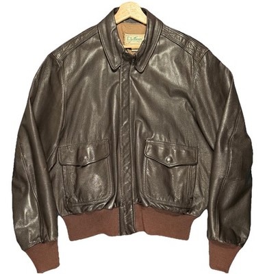 Vintage LL Bean Goatskin Leather A2 Flight Bomber Jacket Brown USA Sz 44 NICE