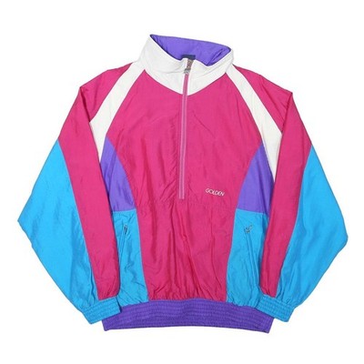 GOLDEN CUP Damen Retro Half-Zip Jacke Pink Blau Lila Polyester Blend M