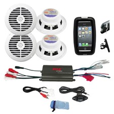 Pyle Bike Bicycle Marine Grade 6.5" White Speakers, 800W iPod MP3 Input Amplifie