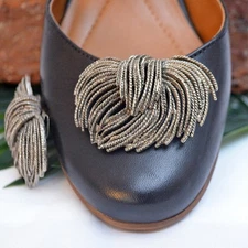Vintage Silver-Tone Rope Fringe Shoe Clips – 1970s–1980s Retro Accessory, 2.25"