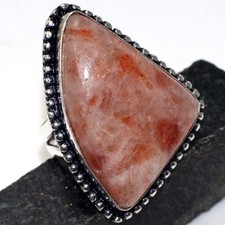 925 Silver Plated Sunstone Jewellery Ring Handmade Gemstone Size Us 8.5 JW