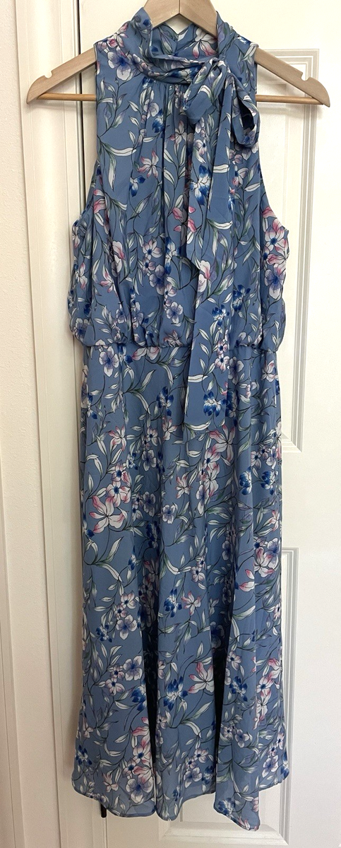 adrianna papell garden party dress Adrianna Papell Womens Floral Maxi Dress Sz 12 Garden Party Flowy Tie Neck  Blue