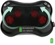 Zyllion Shiatsu Cordless Heat Pillow Massager 2 speed Rechargeable For Back&Neck