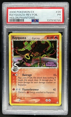 2006 Pokemon EX Holon Phantoms Rayquaza Delta Species Reverse Holo #26/110 PSA 1