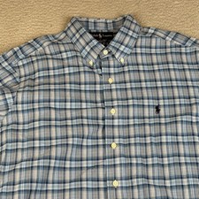 Polo Ralph Lauren Shirt Mens XL Blue Plaid Button Down Classic Fit Blue Pony