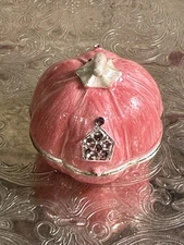 Miniature-Enameled Jeweled PUMPKIN-Trinket Box-Detailed-Beautiful-FREE SHIPPING