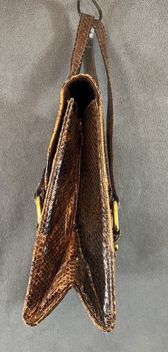 Borsa a mano patchwork pelle di serpente vintage anni 60 borsa tascabile patta manici marroni - Foto 8 di 12