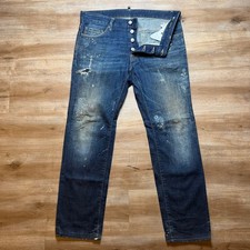Pantalones de mezclilla Dsquared2 para hombre 50 IT azul pintura envejecida salpicaduras pierna recta