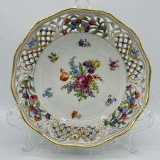 Schumann Bavaria Germany Dresden Flowers 9 Reticulated Bowl Lattice-Vintage