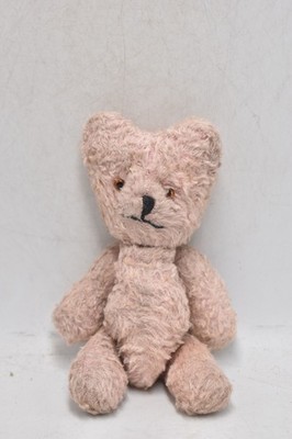 Vintage 50er Jahre europäischer rosa Seide Plüsch Teddybär Stab gelenkige Glasaugen 