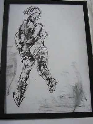 Figur Lebenszeichnung Akt ausdrucksstark, Kohle / Papier, Frau stehend, Format A1