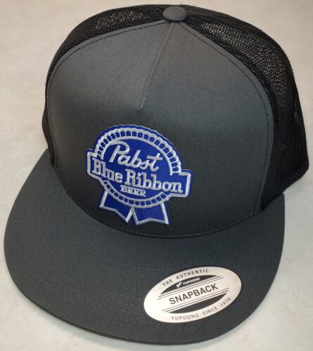 Pabst Beer Blue Ribbon Patch Trucker Hat / YP Classics 6006 Charcoal/Black  - Picture 1 of 9