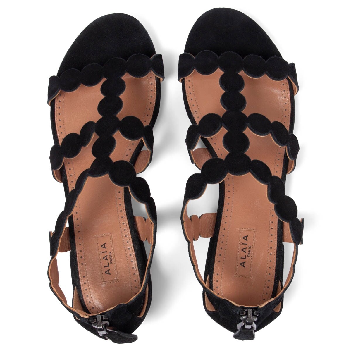 67624 auth ALAIA black suede SCALLOPED Flat Sandals Shoes 67624 auth ALAIA black suede SCALLOPED Flat Sandals Shoes