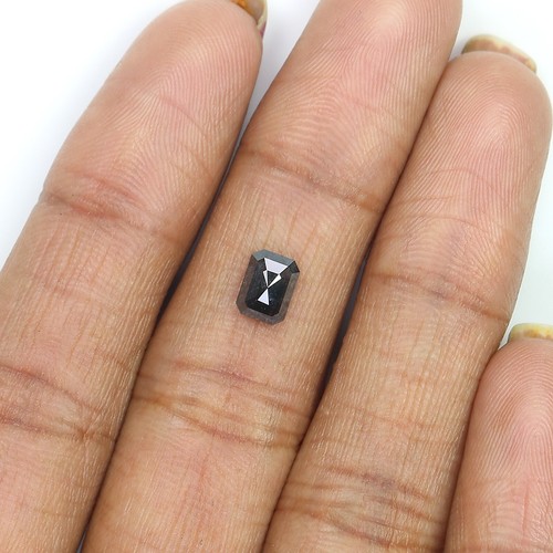 0.84 CT Natural Loose Emerald Cut Diamond 6.20 MM Salt And Pepper Diamond QN257 - Picture 3 of 8