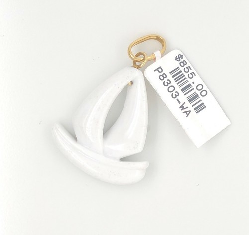 18K Yellow Gold White Agate Sail Boat Diamond Charm for Bracelet or Pendant - Picture 2 of 2
