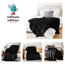 Luxury Black Faux Fur Throw Blanket, Large Cozy Warm Fluffy Fur Blanket for B...