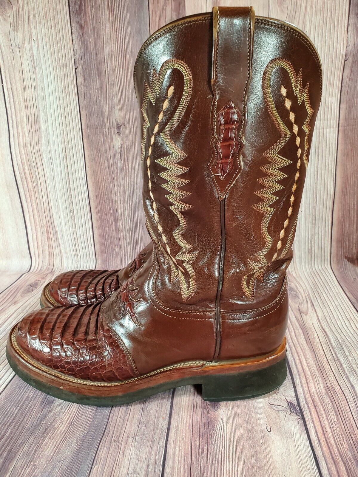 Men's Lucchese 2000 Caiman Brown Western Boots Round Toe Double ...