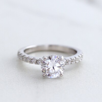 1.50CTW Round Certified Moissanite Women's Engagement Ring 14K White Gold Plated