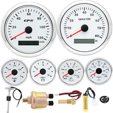 6 Gauge Set 85mm GPS Speedometer 120MPH Tacho/Fuel/Oil/Temp/Volt with Sensor 