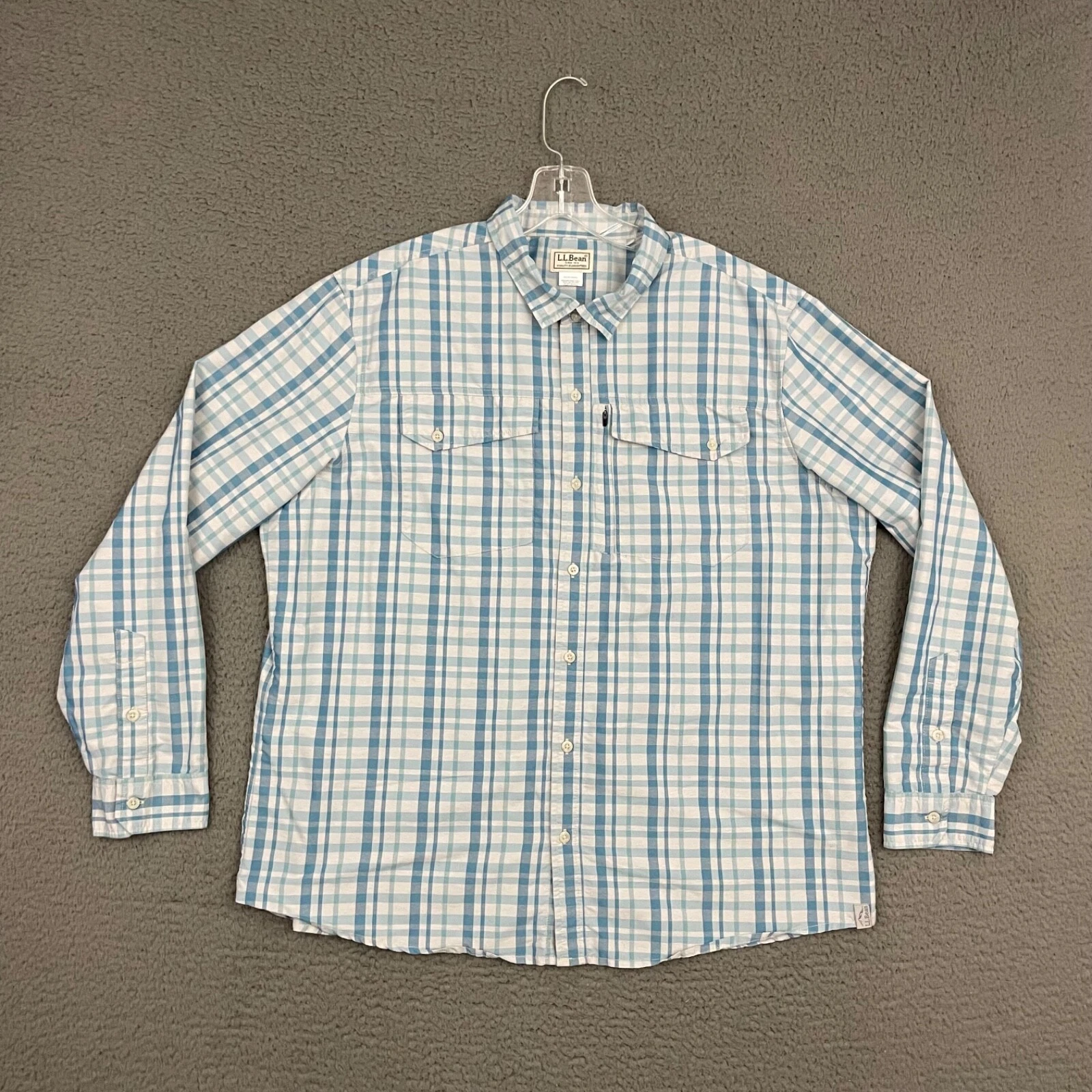 L.L. Bean Shirt Mens XL Blue Plaid Button Up Long Sleeve Hiking Outdoor Nature