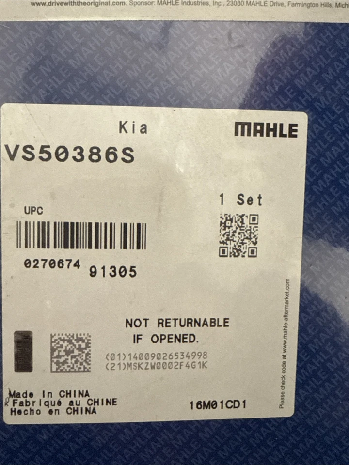 VS50386S Mahle 阀盖垫片适用于现代起亚索伦托 Amanti XG350 5 件套 — 第 2/3 张图片