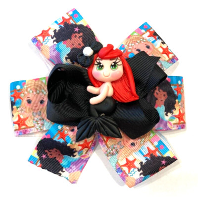 Beautiful Redheaded Mermaid Clay Doll inspired hair bow for girls.