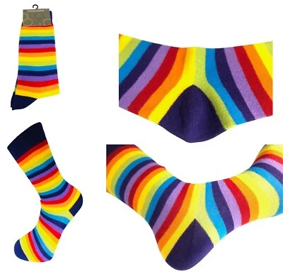 BIG EVENTS Unisex Novelty Rainbow Socks, Mens & Women, Striped Ankle Socks in 3 Sizes