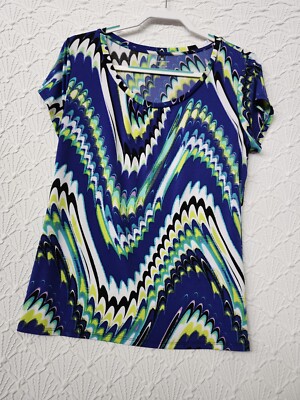 Womens Blouse Worthington L Nice Colors With Very Pretty Design Good Condition 
