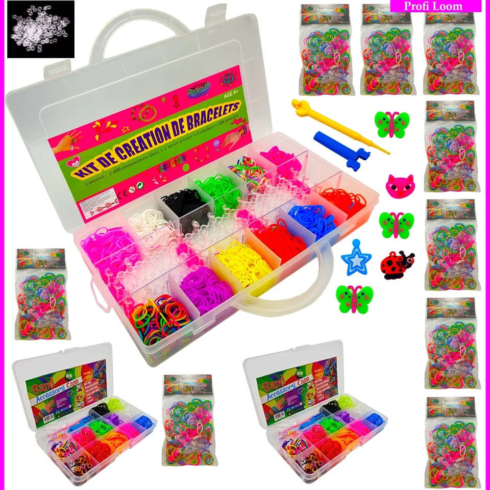 Loom Bands+viel Zubehör Gummi Armband Loom Bänder 6 Gummibänder Sets Geschenk