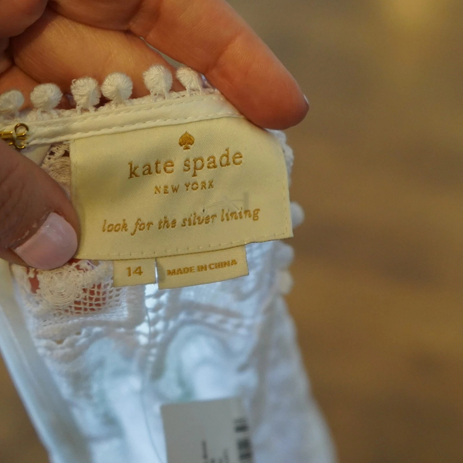 Abito Kate Spade Occhiellato Pizzo Cambio Spice Things Up Mini Bianco Svolazzante Tg 14 Nuovo con etichette