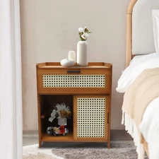 Bamboo Night Stand Office Side Table Bedside Table Shelf Rack Bedroom Nightstand