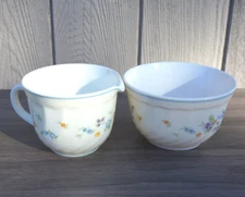 Pretty Floral ARCOPAL Vintage Milk Glass Cream & Sugar Bowl - Victoria Pattern