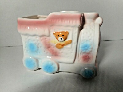 Nancy Pew Ceramic Train Waving Bear Planter Nursery Baby Shower Gift Giftwares 