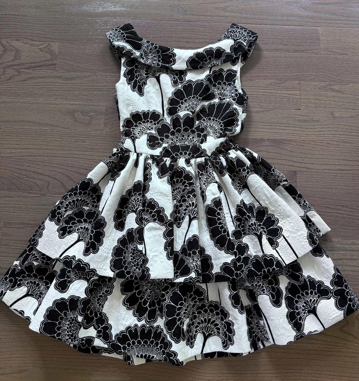 Abito Kate Spade New York floreale a strati bianco e nero taglia 2 nuovo