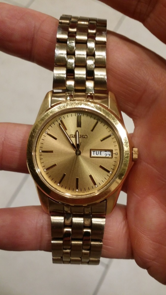 【極美品】SEIKO ESSENTIALS 腕時計 き ゴールド×ブラウン SEIKO 7N43-0AM0 781710 38mm DAY/DATE Quartz Japan Gold Tone