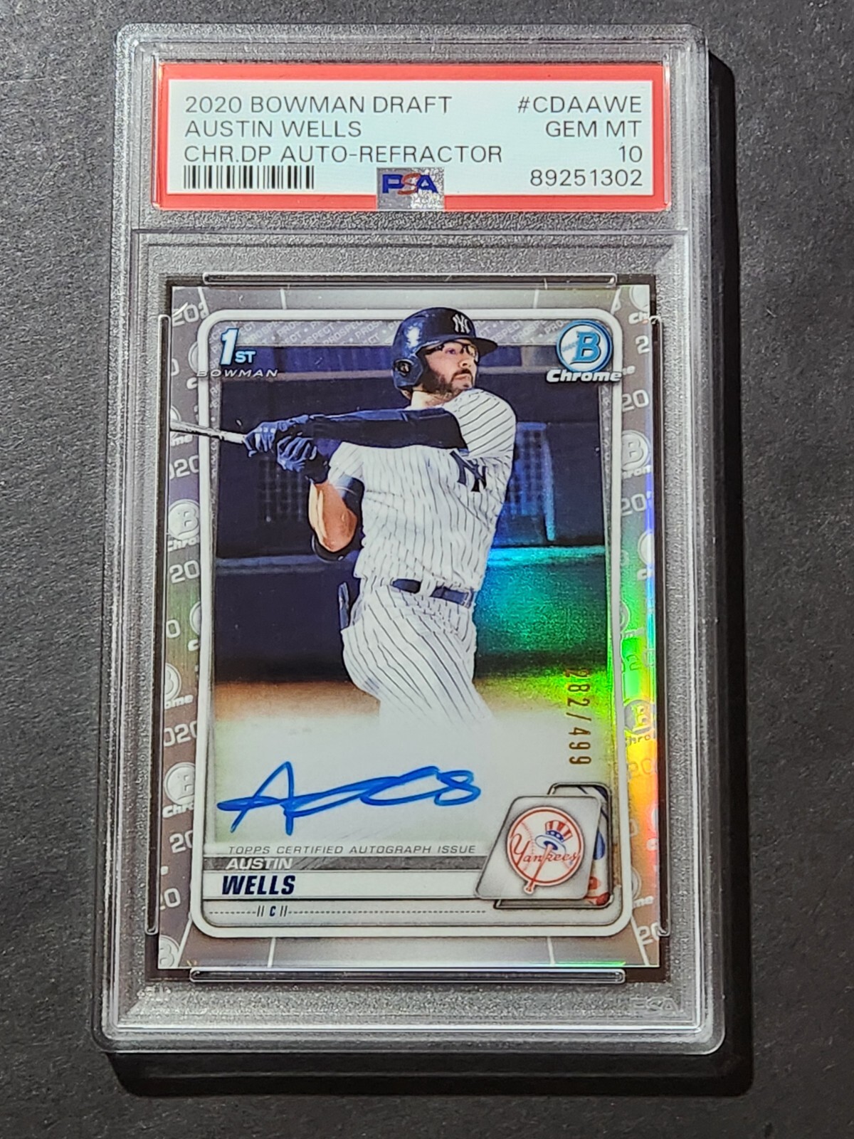 2020 Bowman Chrome Austin Wells Refractor Auto /499 PSA 10 Yankees