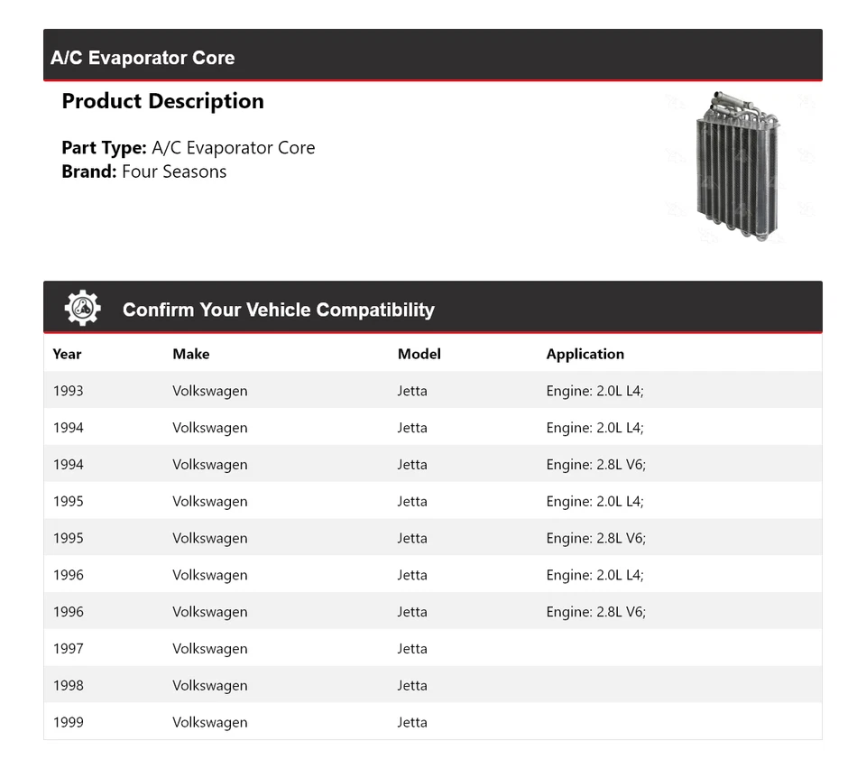 For 1993-1999 Volkswagen Jetta A/C Evaporator Core 4 Seasons 1994 1995 1996 1997 - Image 2 of 4
