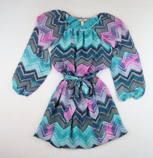 SPEECHLESS - GIRL'S GREEN  PURPLE PRINT BELTED DRESS - SIZE M 8