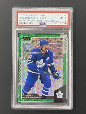 2020-21 OPC Platinum Preview Auston Matthews Emerald Surge /10 #P-AM PSA 9 MINT