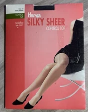 Hanes Pantyhose Silky Sheer Size EF Barely Black Vtg Style 709 OG071 Control Top