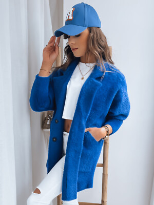 Damen Mantel Wolljacke Alpaka Imitat Viele Farben Longblazer Strickjacke DSTREET