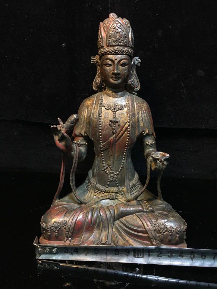 9.2" old  Tibet  Buddhism  Pure copper  a buddism godness guanyin  Buddha statue - Image 4 of 4