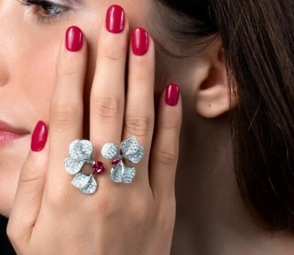 Petal Flower Shape With 3.90TCW Simulated Ruby & Sapphire Wedding Women's Ring - Image 3 of 4