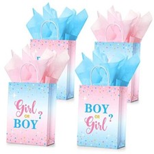 16 Set Gender Reveal Party Gift Bags with Tissue Paper Baby Shower Party Gift