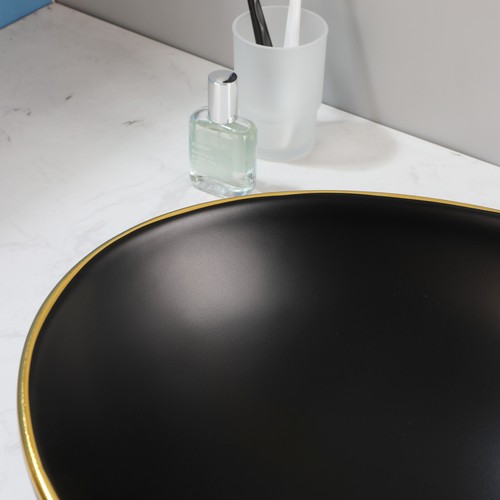 Lavabo ovale in ceramica lavabo lavabo e rubinetto miscelatore nero montato a ponte - Foto 66 di 70