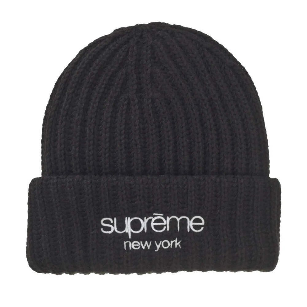 Bonnet côtelé épais logo Supreme Classic (FW24) noir