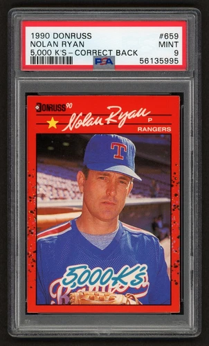 1990 DONRUSS NOLAN RYAN #659 5,000 K'S TEXAS HOF RYAN EXPRESS PSA 9 MINT
